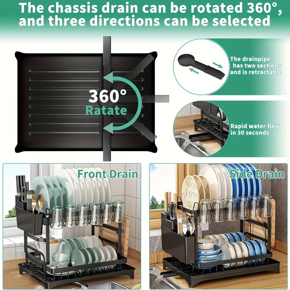 Large-Capacity Double-Layer Carbon Steel Kitchen Bowl Rack