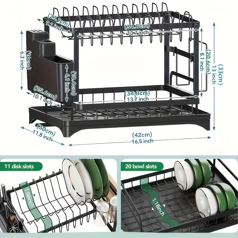 Large-Capacity Double-Layer Carbon Steel Kitchen Bowl Rack