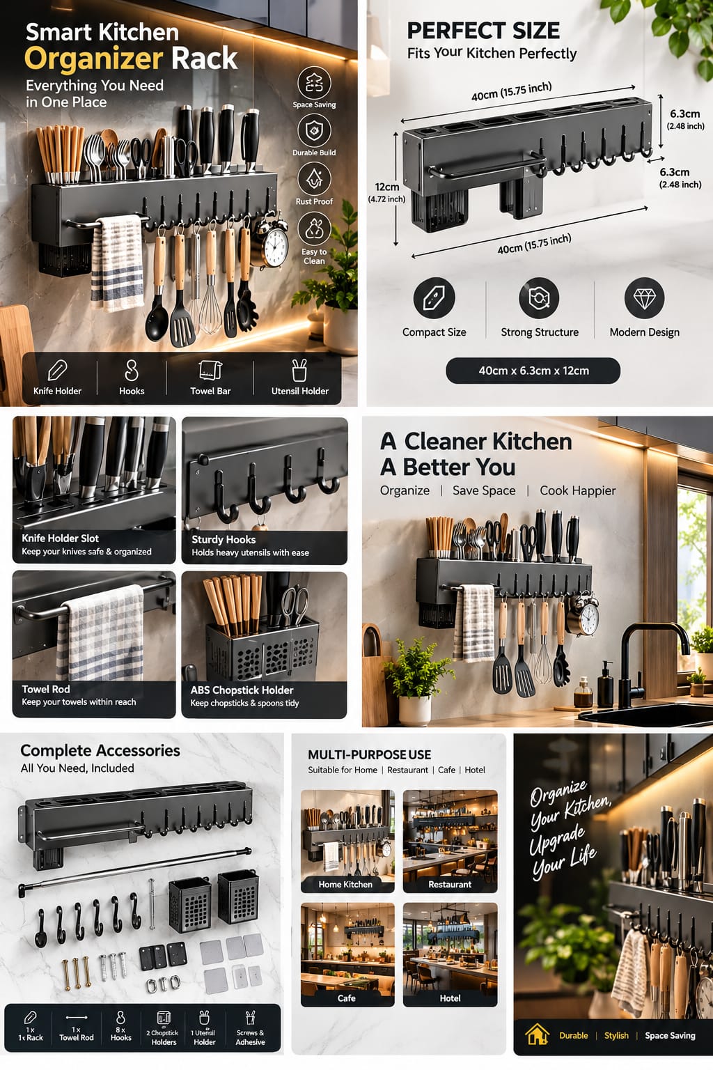 High-Quality Carbon Steel Kitchen Utensil Storage Rack