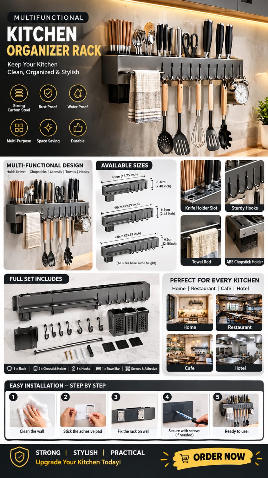 High-Quality Carbon Steel Kitchen Utensil Storage Rack